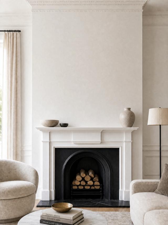 Elegant living room with a classic fireplace