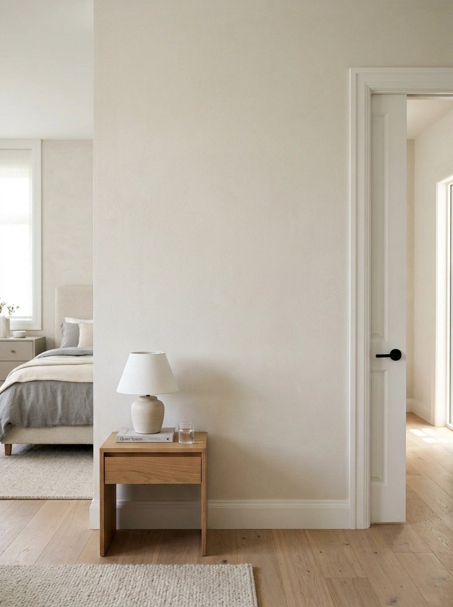Wall art mockup: Neutral contemporary space with a lamp and table, with lamps