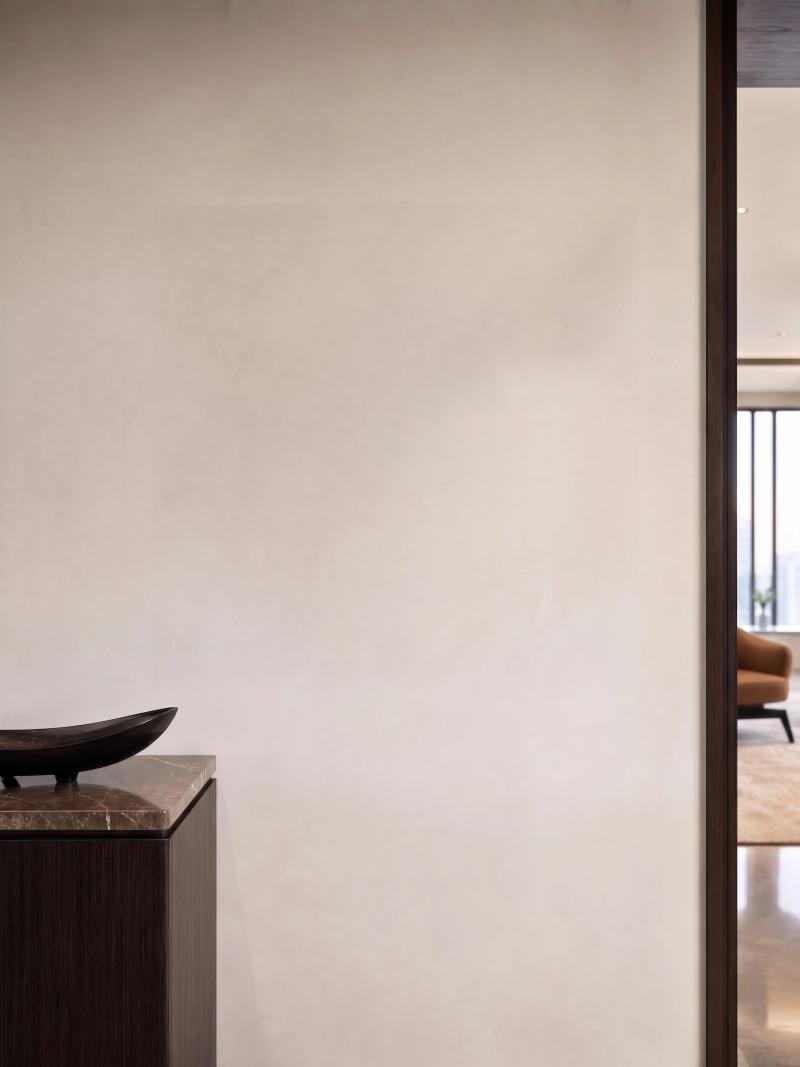 Hallway with a marble-topped cabinet