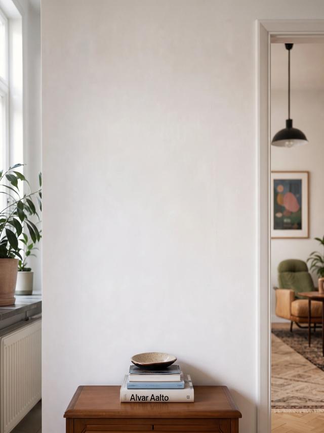 Contemporary room with a white wall and console table