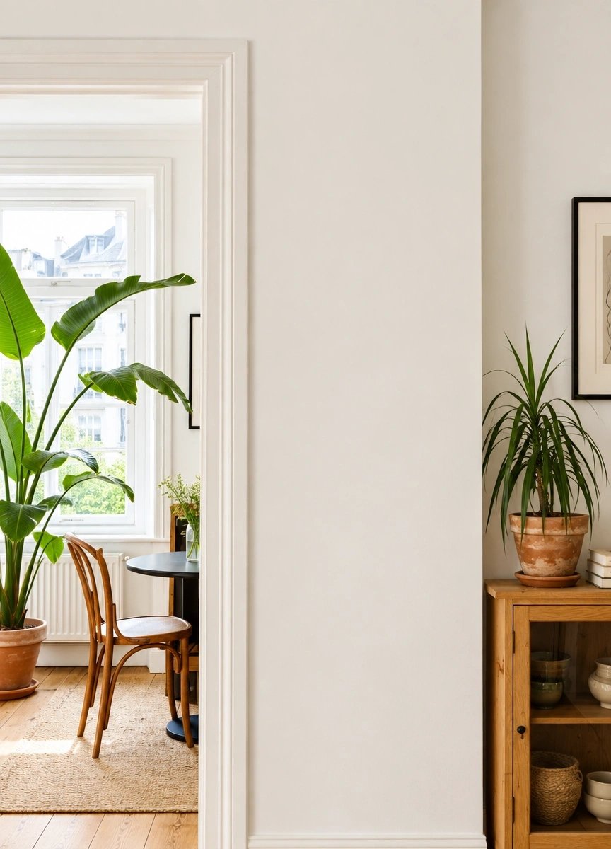 Wall art mockup: Contemporary room with houseplants and a window, with plants