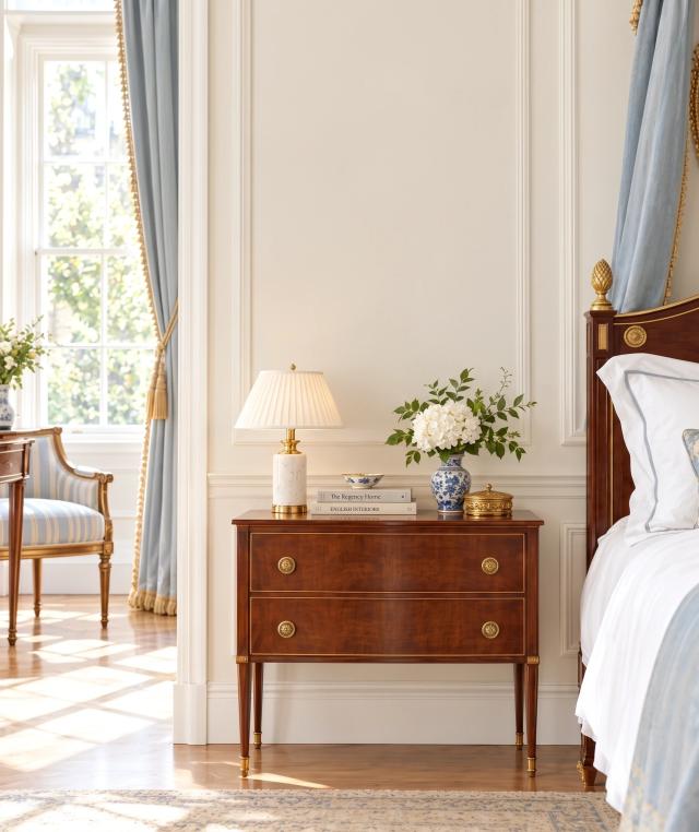Grand bedroom with a chest of drawers and window