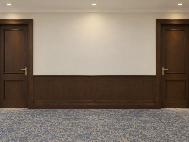 Hotel corridor with room doors